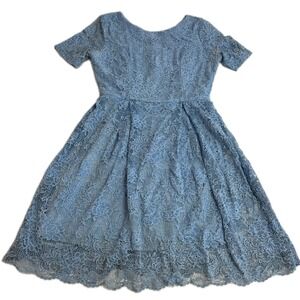 Single Los Angeles‎ Dress Womens Medium Blue Lace Short Sleeve Fit Flare Floral